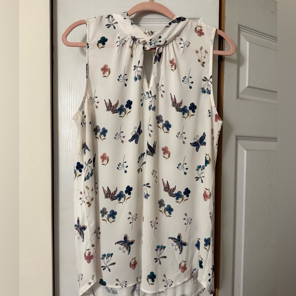 LOFT White Floral Twist-Neck Blouse
